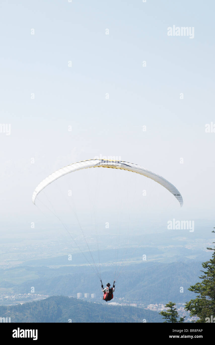 Paragliding from mount Kandel, Black Forest, Baden-Wurttemberg, Germany Stock Photo