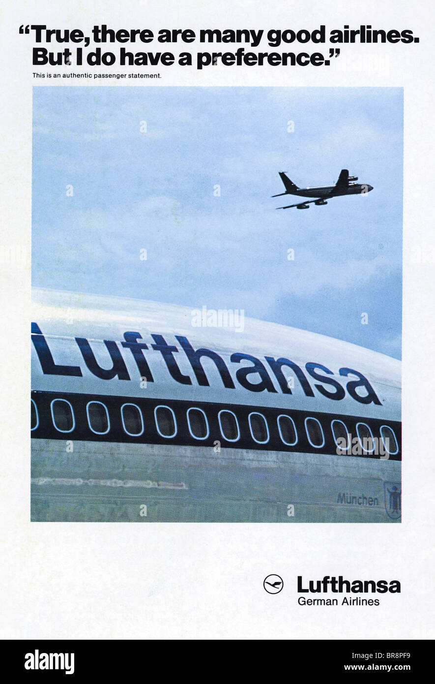Colour magazine advert for Lufthansa German Airlines circa 1978 Stock Photo