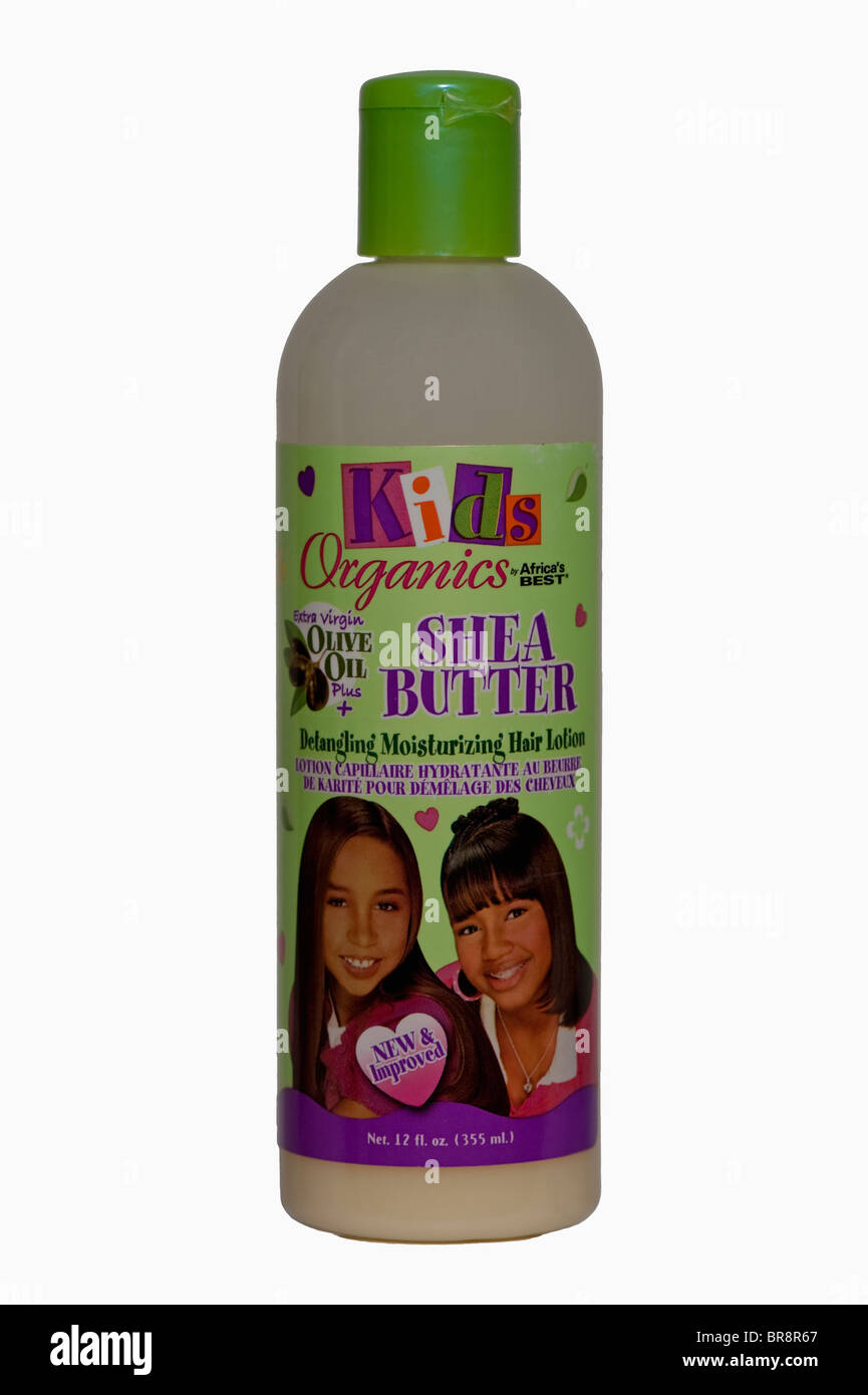 Black Afro Caribbean hair products. Kids organics with Shea butter and Olive Oil lotion. Stock Photo