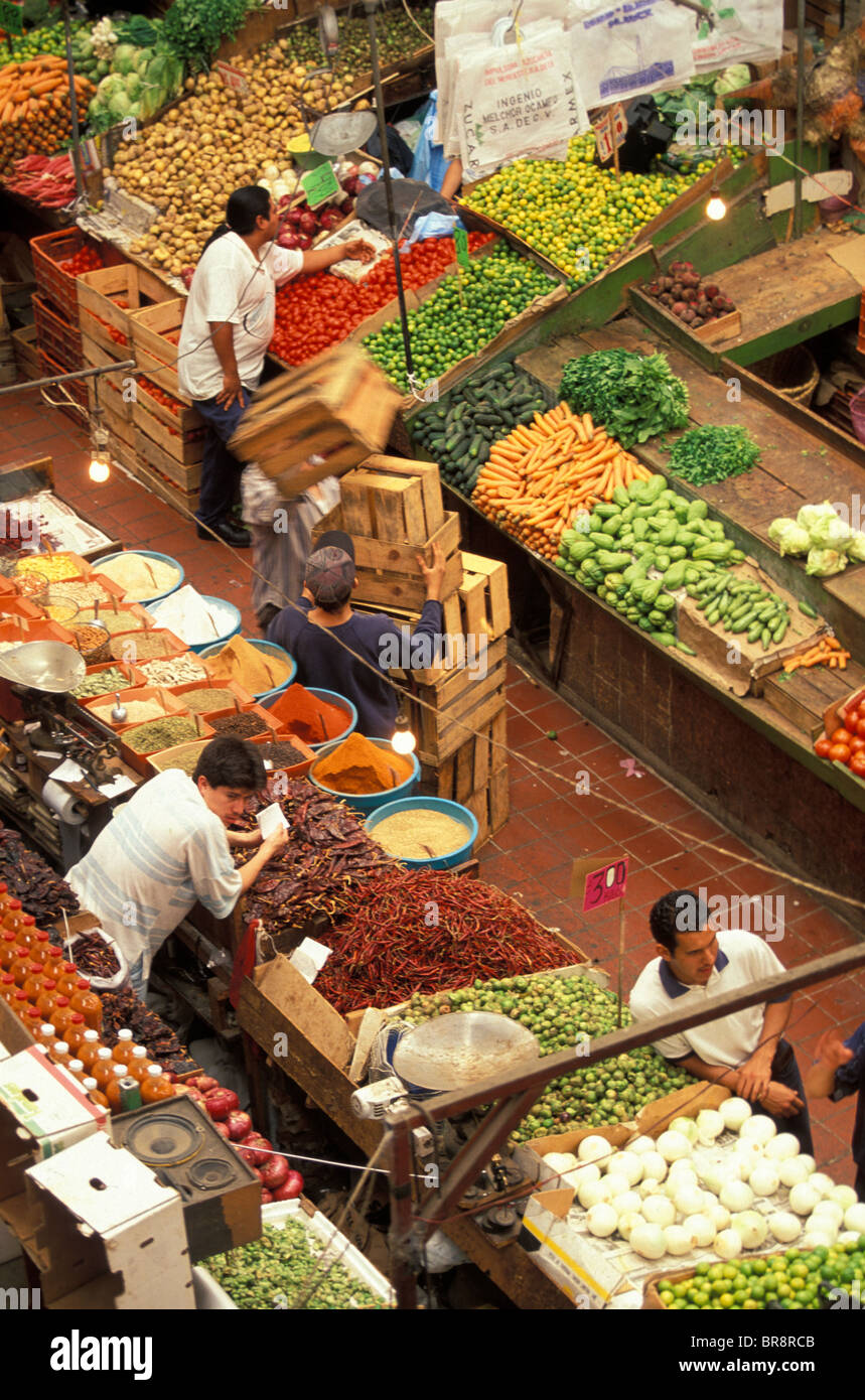 Vendors selling produce in a market in Guadalajara Mexico (High Angle