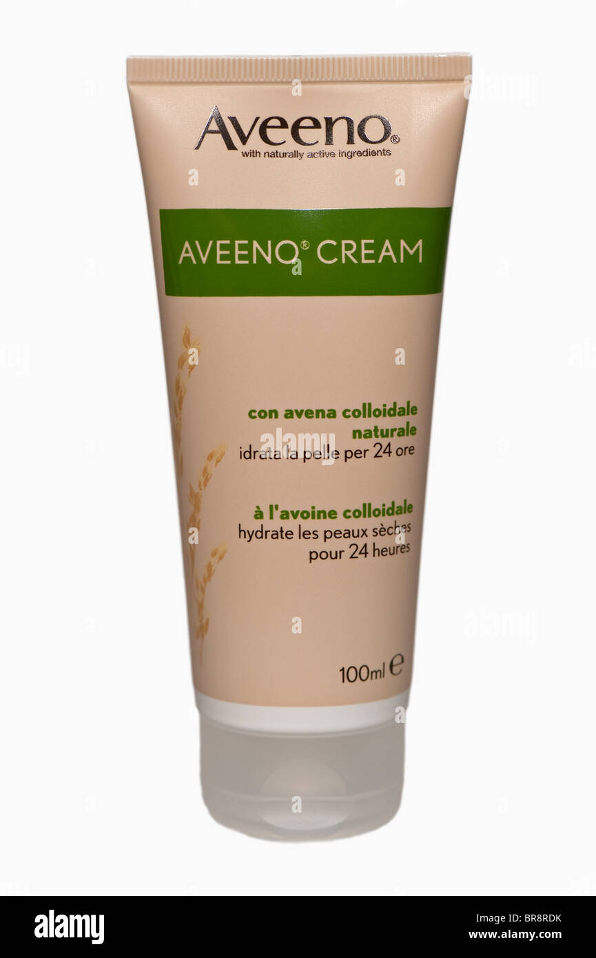 100ml of Aveeno cream with natural colloidal oatmeal for eczema sufferers or people prone to eczema. Stock Photo