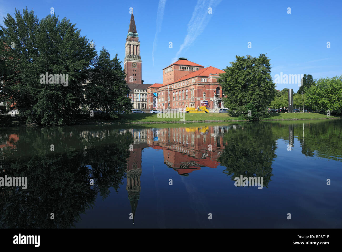 Kleiner Kiel mit Opernhaus und Rathaus, Kiel, Kieler Foerde, Ostsee, Schleswig-Holstein Stock Photo