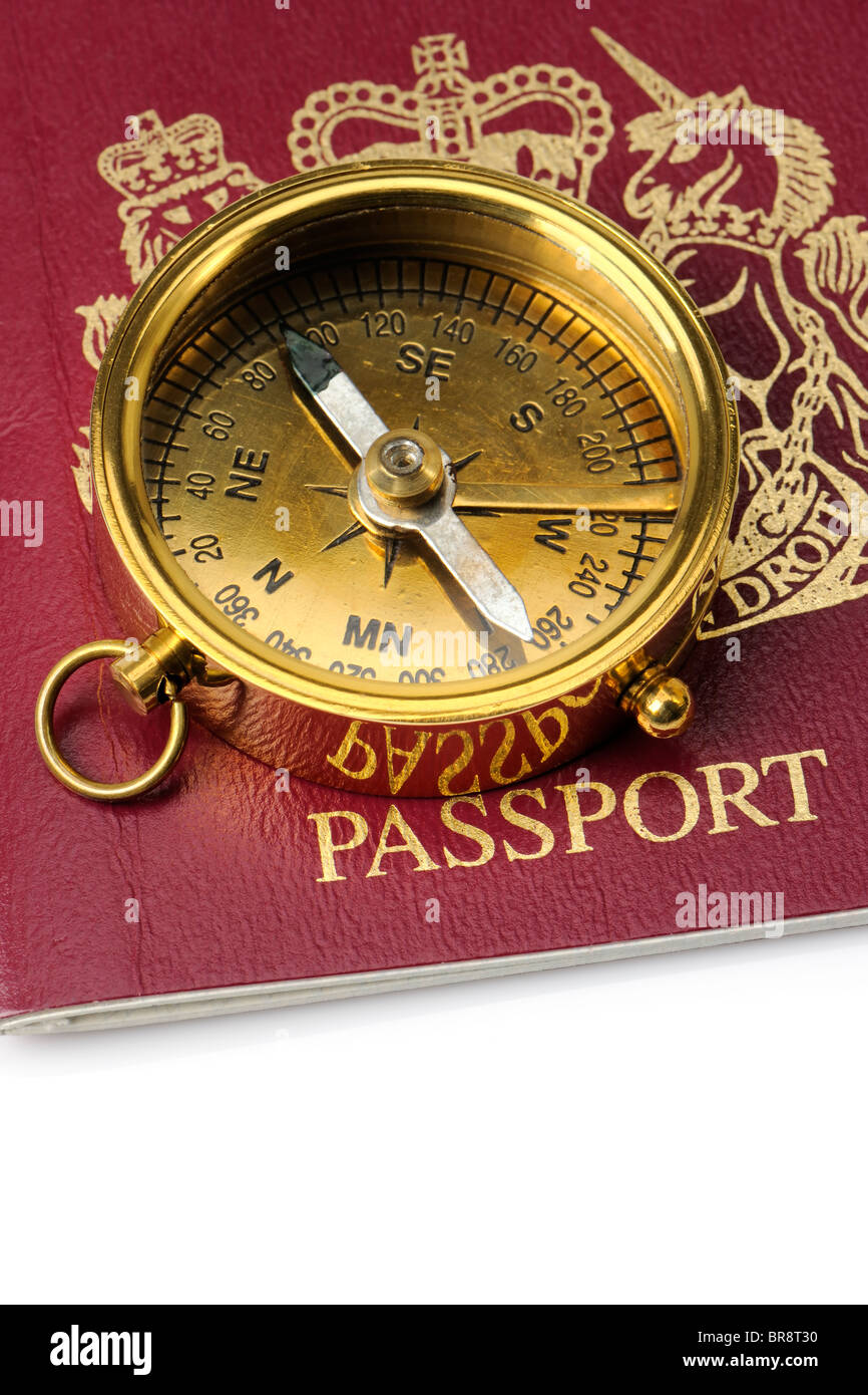 United Kingdom Passport and Compass Stock Photo