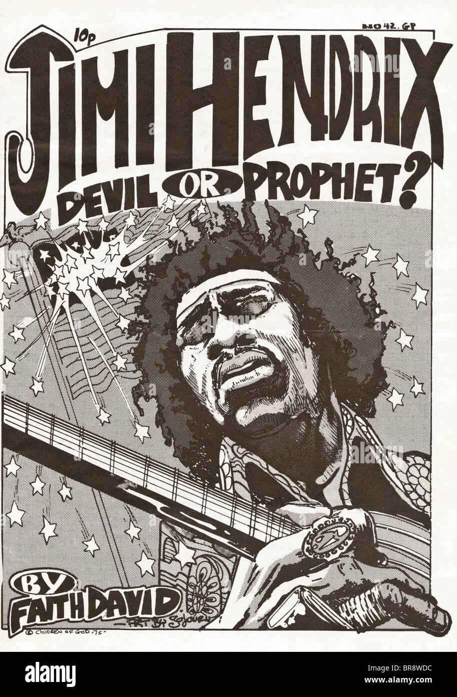 Jimi Hendrix Devil of Prophet? by Faith David cover of pamphlet by the Children of God a religious cult circa 1975 Stock Photo