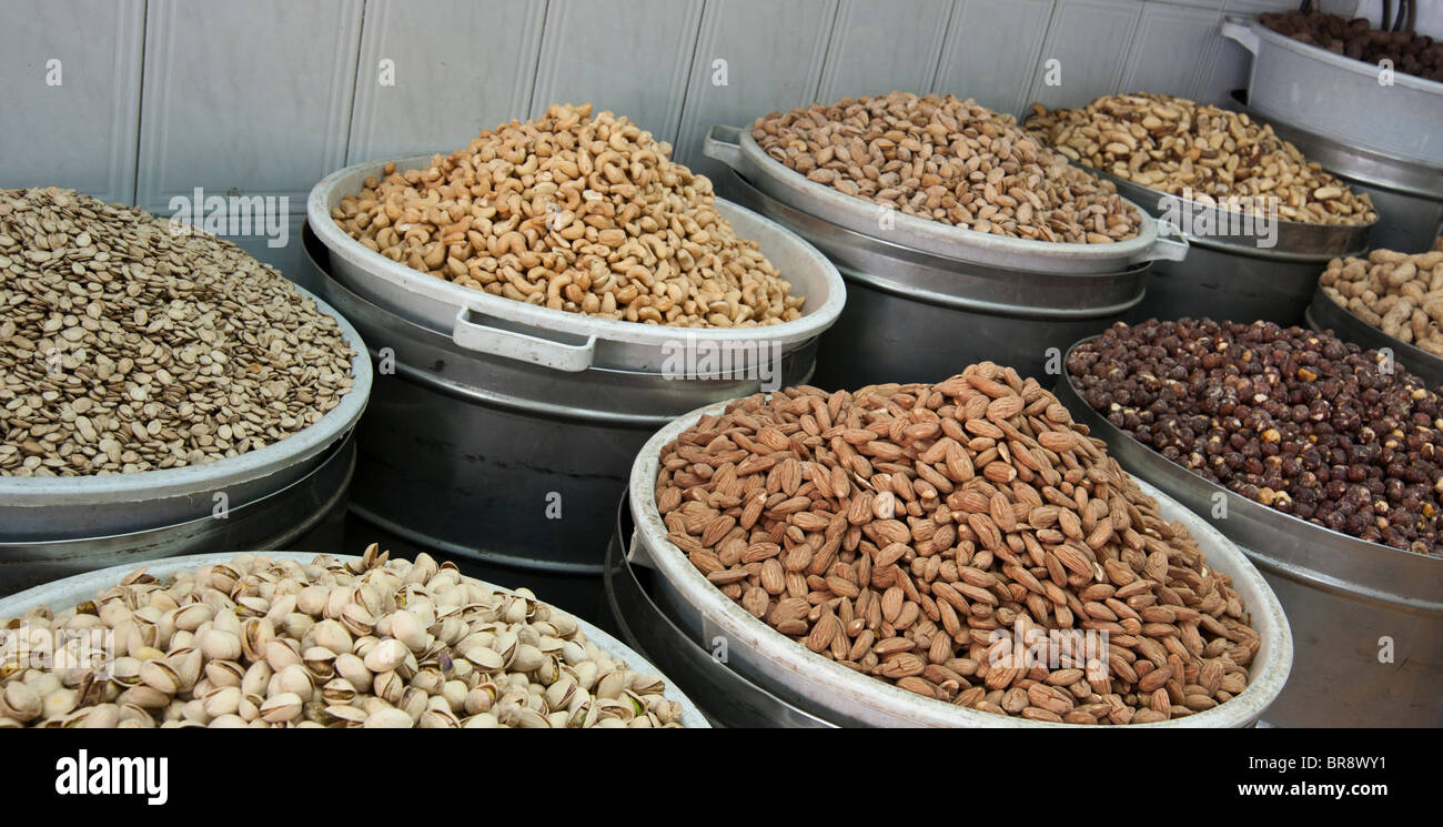 Nut roasting plant freshly roasted nuts at the end of the roasting