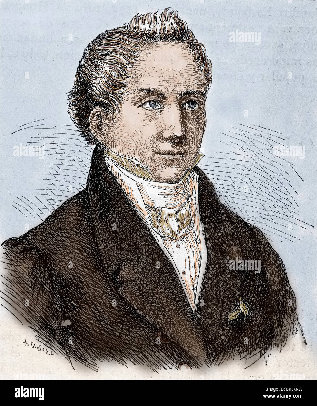 Karl Wilhelm Friedrich Schlegel (1772–1829). German poet, critic and scholar. Colored engraving. Stock Photo
