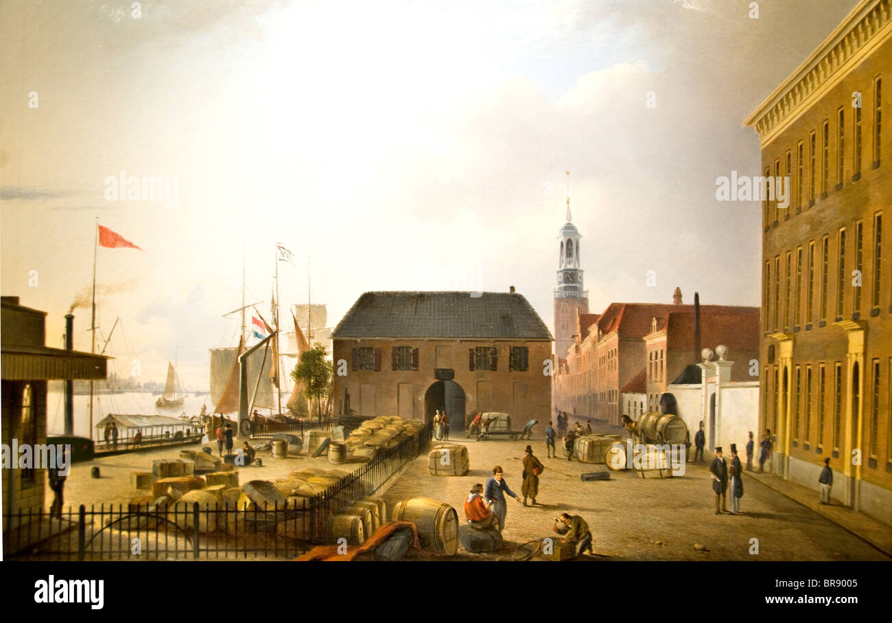 Netherlands Painting IJssel Kampen 18 - 19 Century Stock Photo