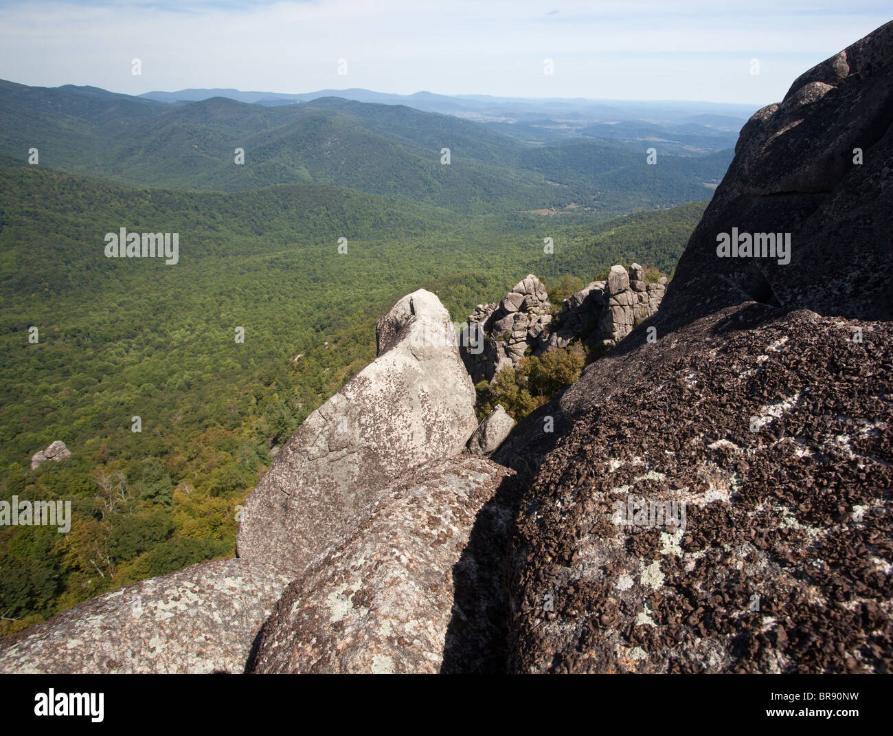 Views over valley in the Shenandoah National Park, USA on a climb of Old Rag in the Blue Ridge Mountains, Virginia, USA Stock Photo