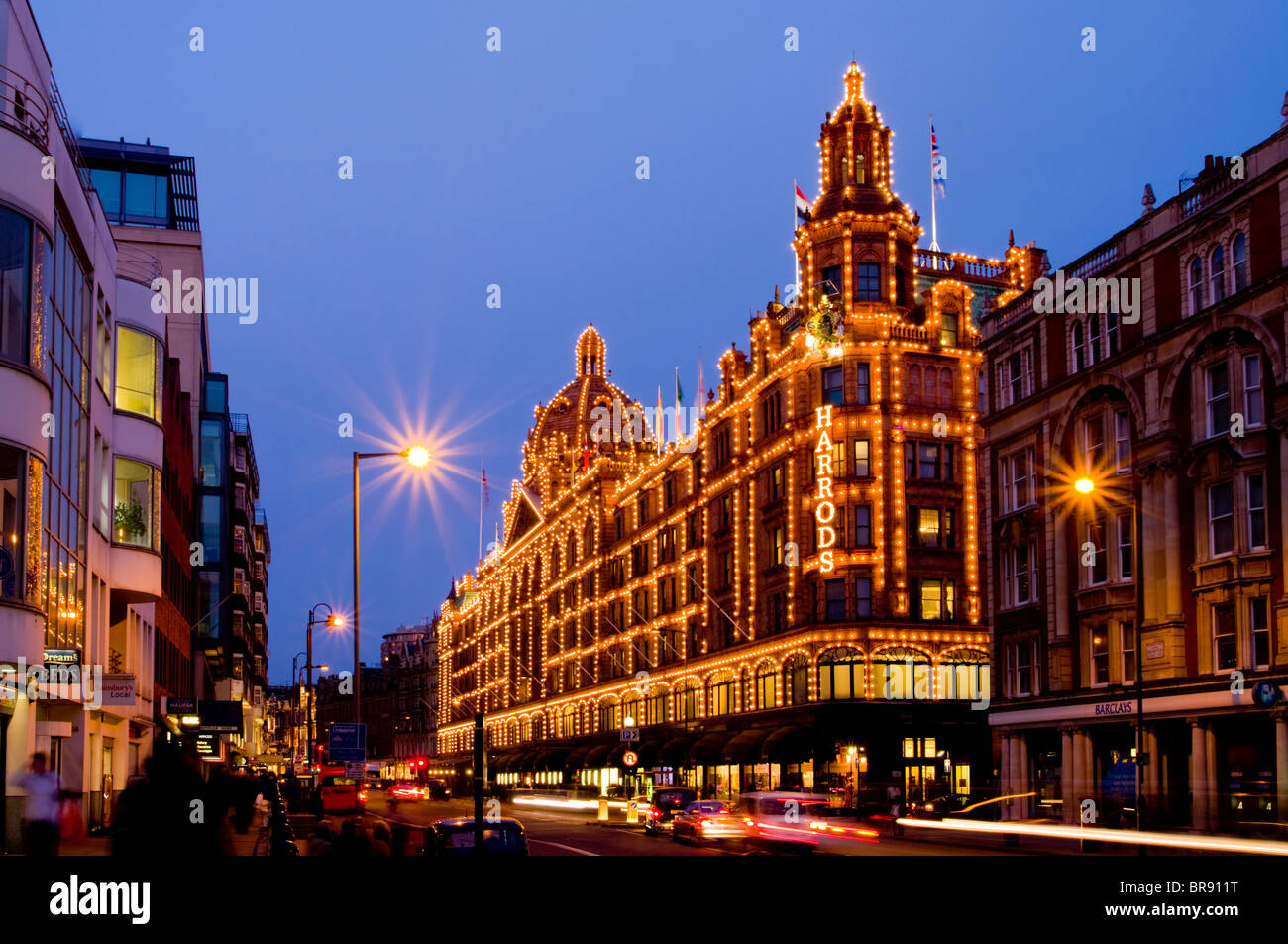 Europe, Uk, England, London, Harrods Department Store At Dusk Stock
