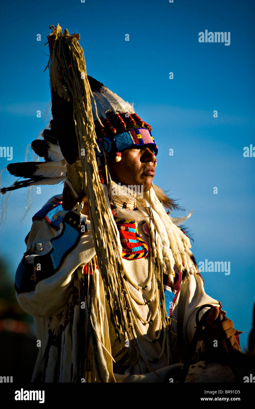 A Native American sits on a horse at a powwow in Post Fall Idaho Stock ...