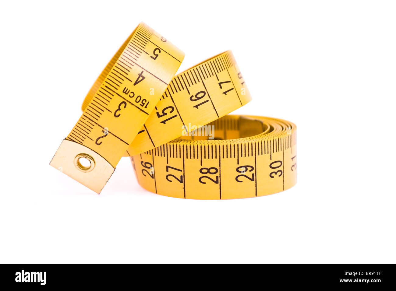 Tailors tape measure cut out against a white background. Blue measuring tape  Stock Photo - Alamy