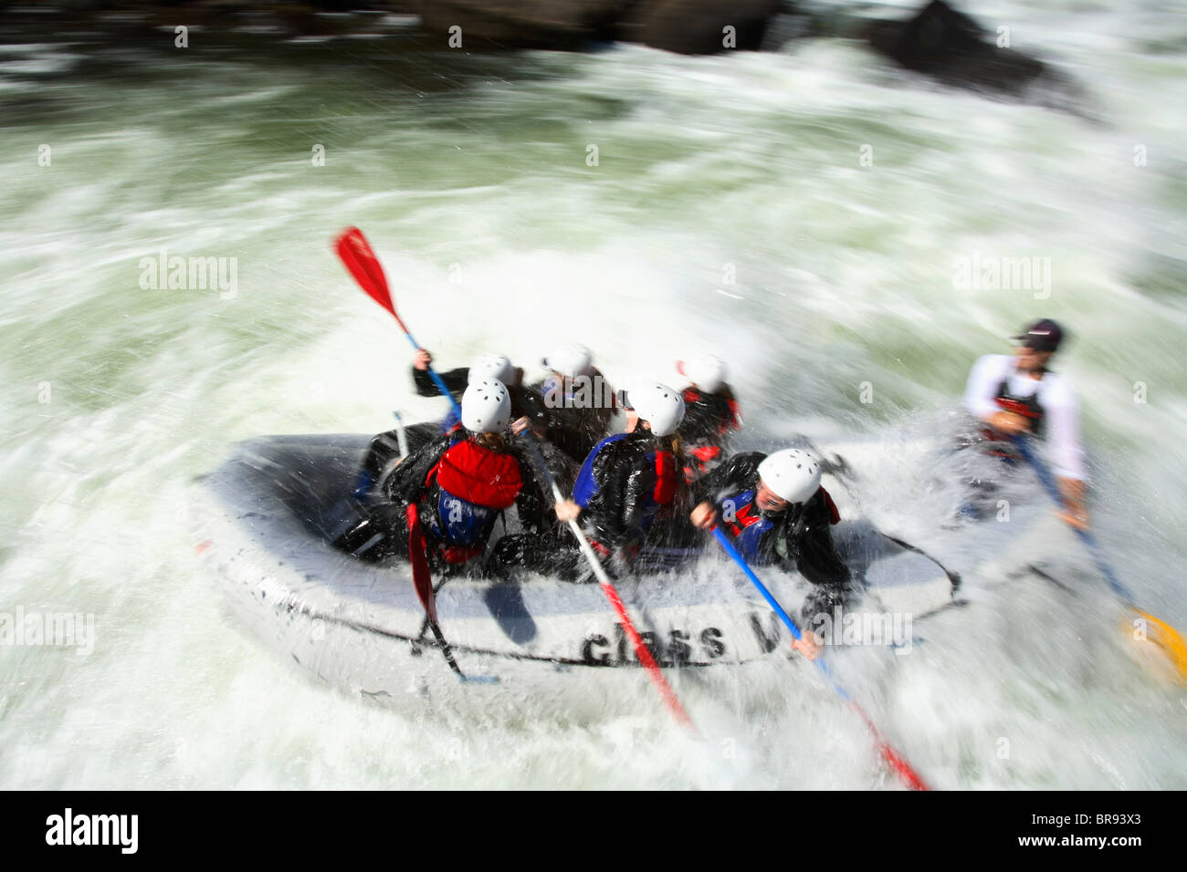 Unknown rafters roll through the infamous Pillow Rock rapid on the Upper Gauley River near Fayetteville WV Stock Photo