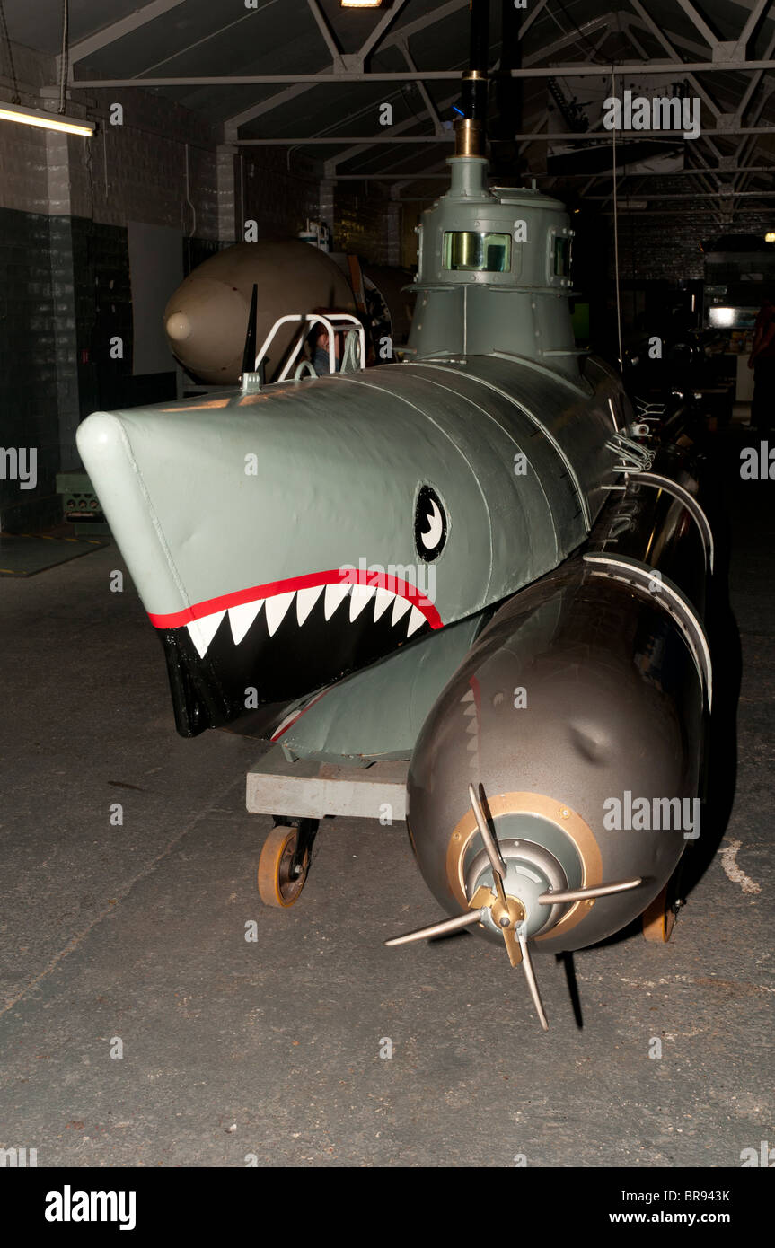 Biber 105 German mini submarine, Royal Navy Submarine Museum, Gosport, Portsmouth, UK Stock Photo