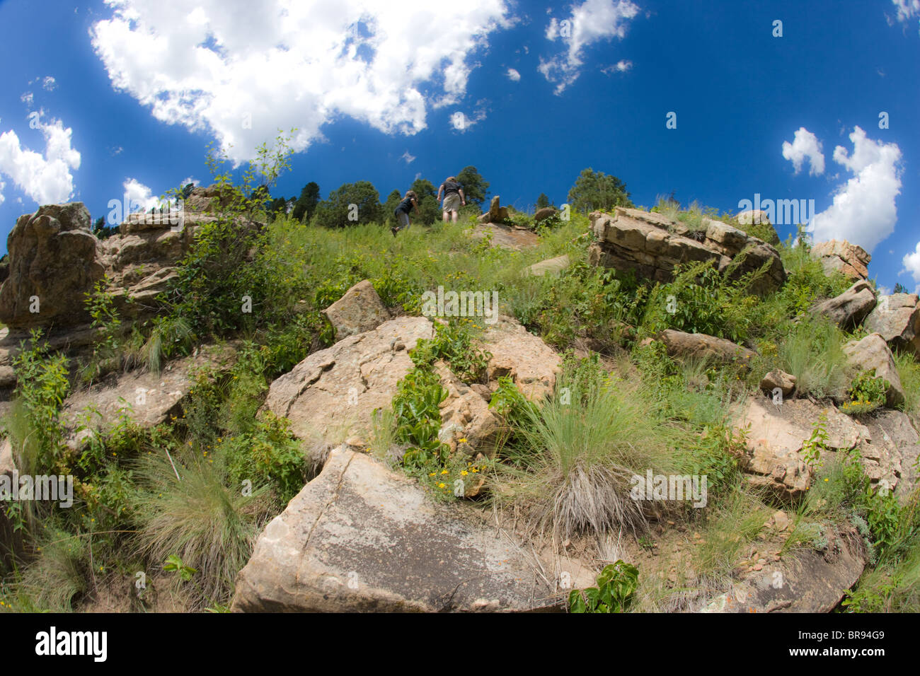 sky and mountain, steep climb with large boulders, southern colorado, USA Stock Photo