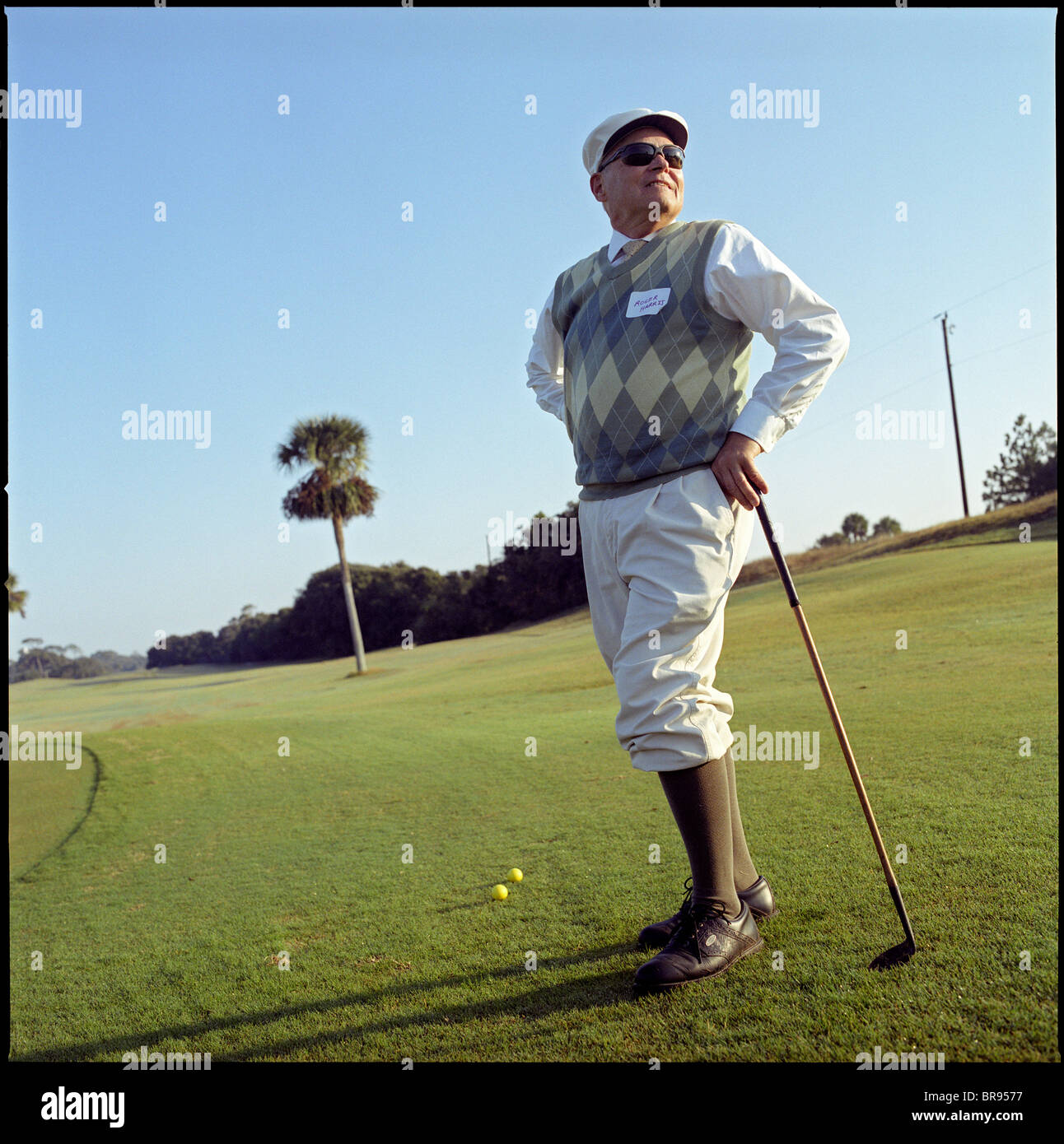 Playing Retro Golf with Hickory Clubs Stock Photo