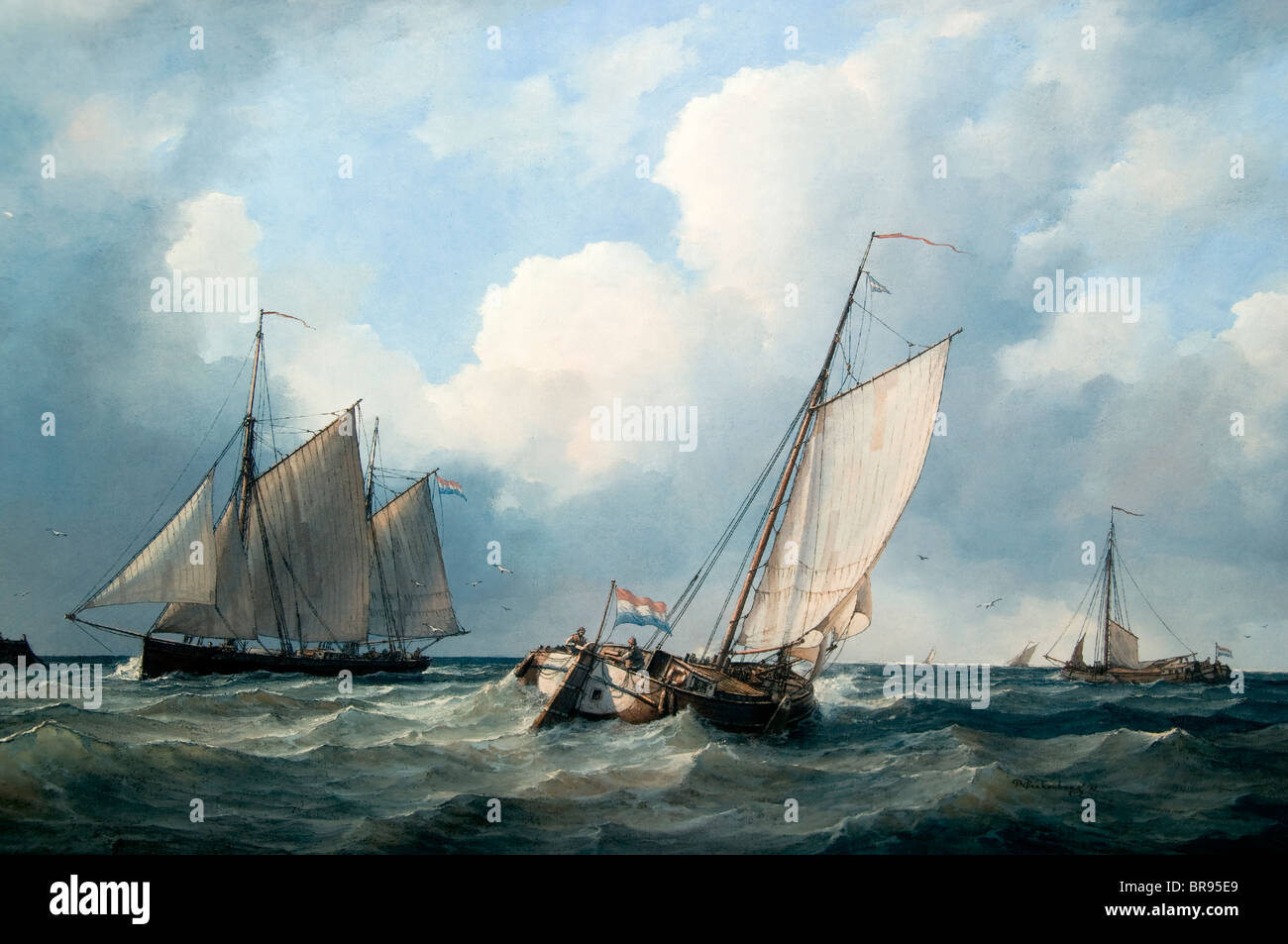 Netherlands Painting IJssel Kampen 18 - 19 Century Stock Photo