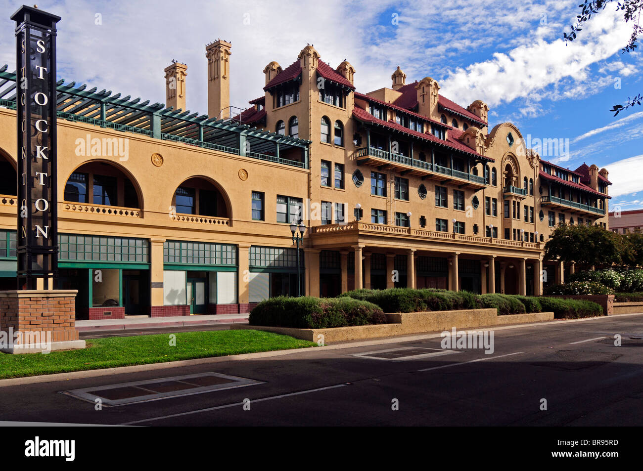 Hotel Stockton, historic landmark, Stockton, California. Summer morning