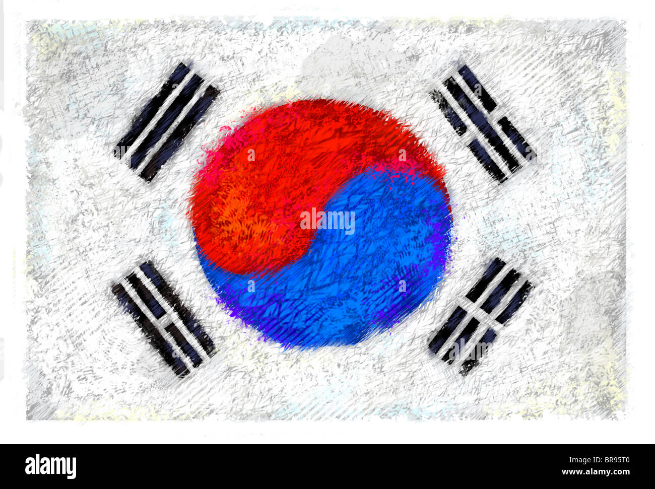 Drawing of the flag of South Korea Stock Photo