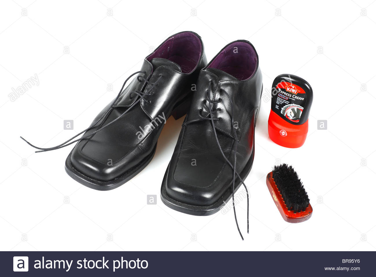 Mans Black leather shoes, shoe polish 