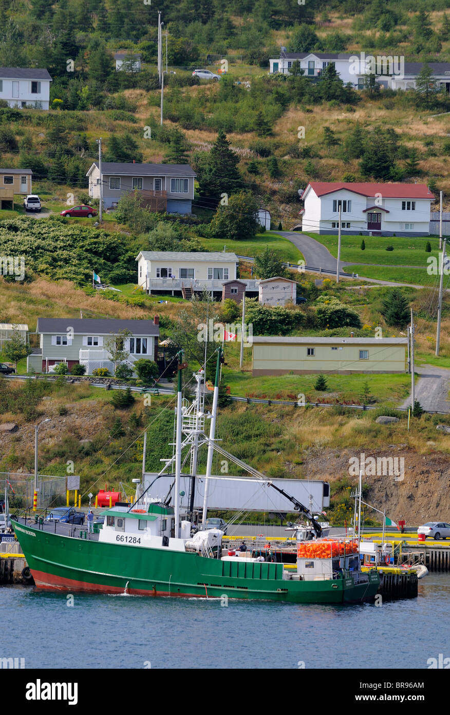 Hannah Boden Swordfish Boat In Bay Bulls, Newfoundland Off Loading Her Catch, Captain Linda Greenlaw Stock Photo