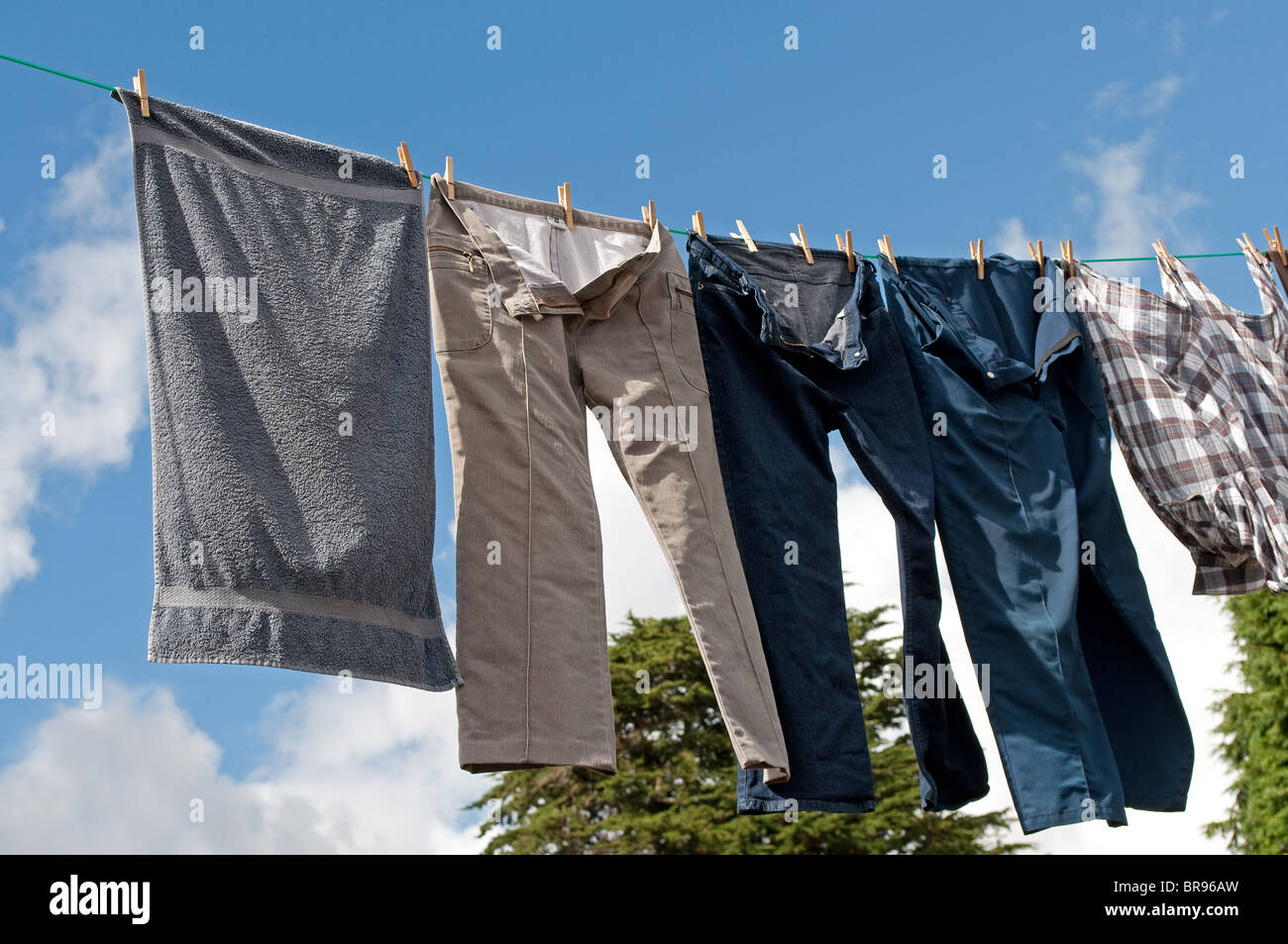 clothes drying on a washing line Stock Photo Alamy
