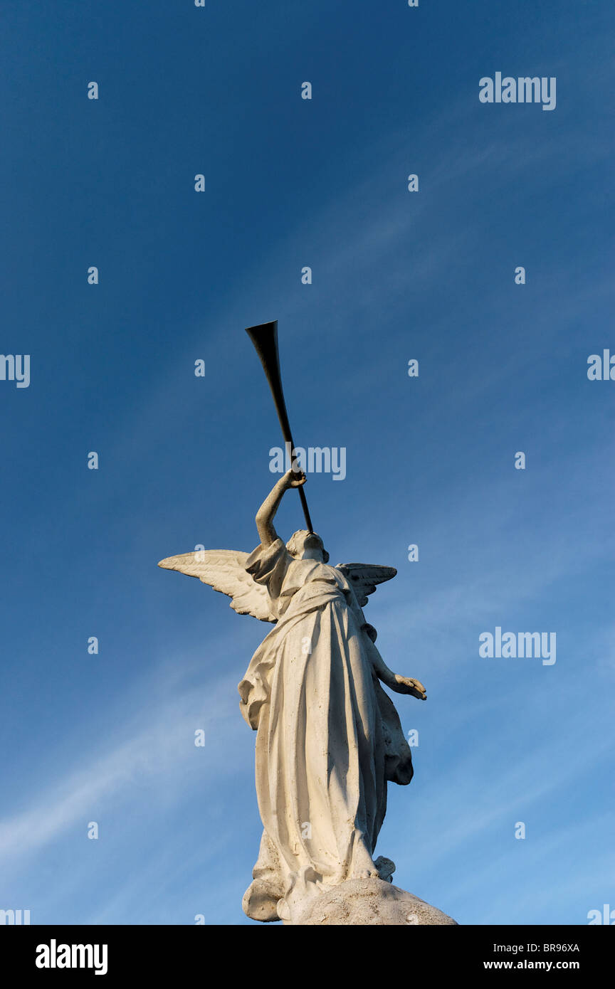 Statue of an angel blowing a trumpet Stock Photo Alamy
