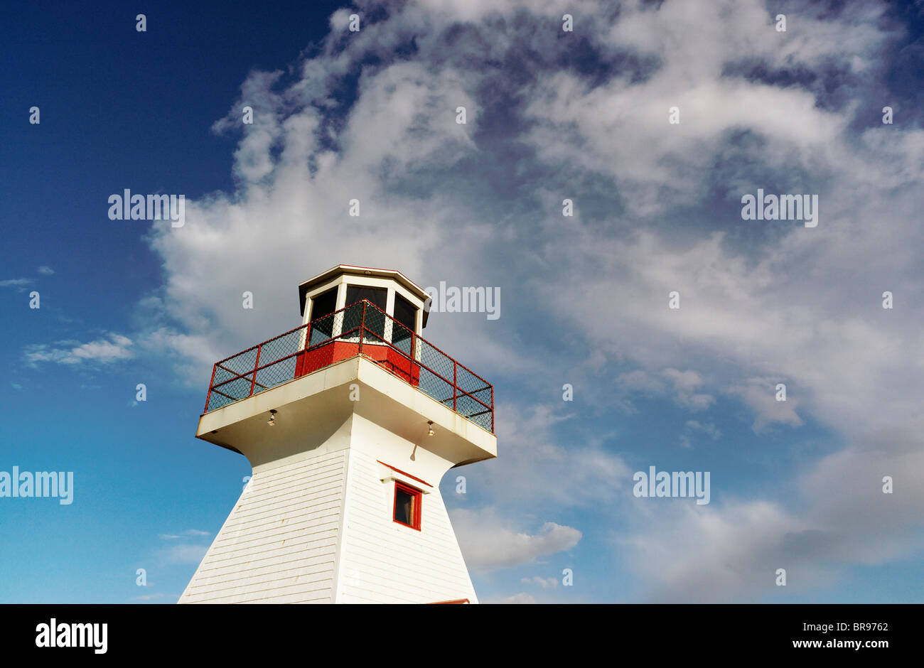 A small wooden Canadian lighthouse at Carleton in Gaspesie Canada Stock