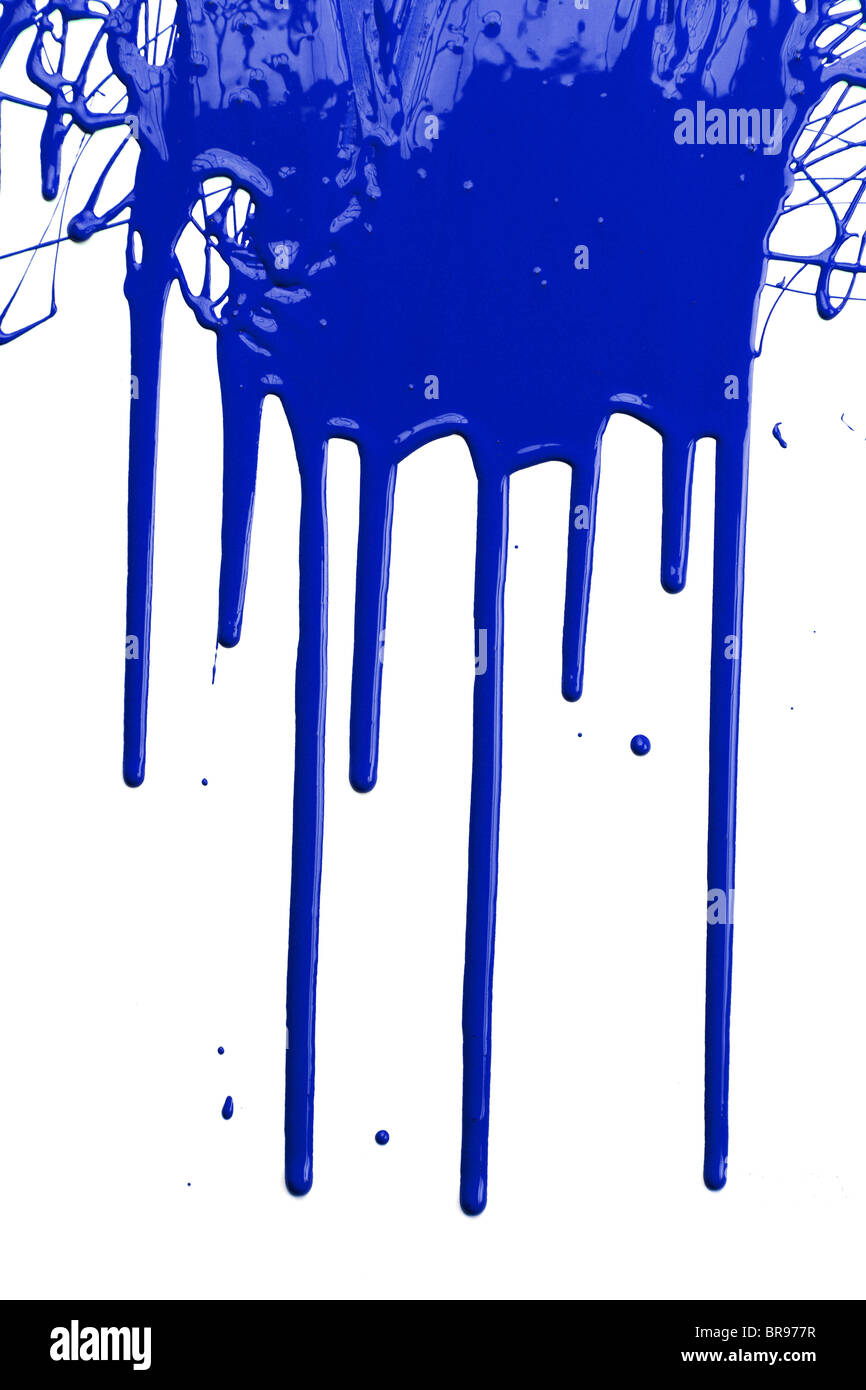 Blue paint dripping isolated over white background Stock Photo