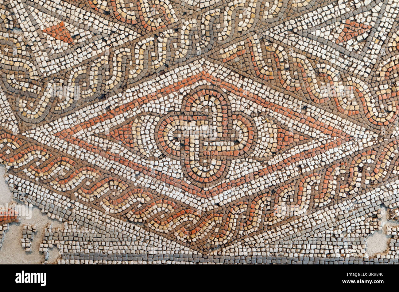 Roman Mosaic at Fishbourne Roman Palace, England, UK Stock Photo