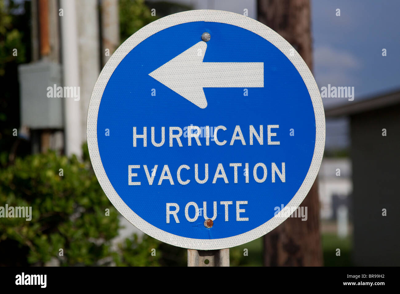 Hurricane Evacuation Route sign in blue Stock Photo Alamy