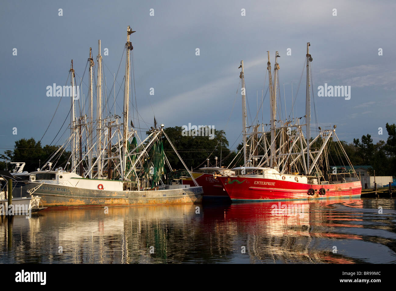 Shrimp boats in Bayou La Batre, Alabama, fishing boats in port during Gulf oil spill, 2010 Stock Photo