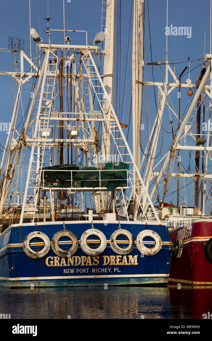 Shrimp boats in Bayou La Batre, Alabama, fishing boats in port during Gulf oil spill, 2010 Stock Photo