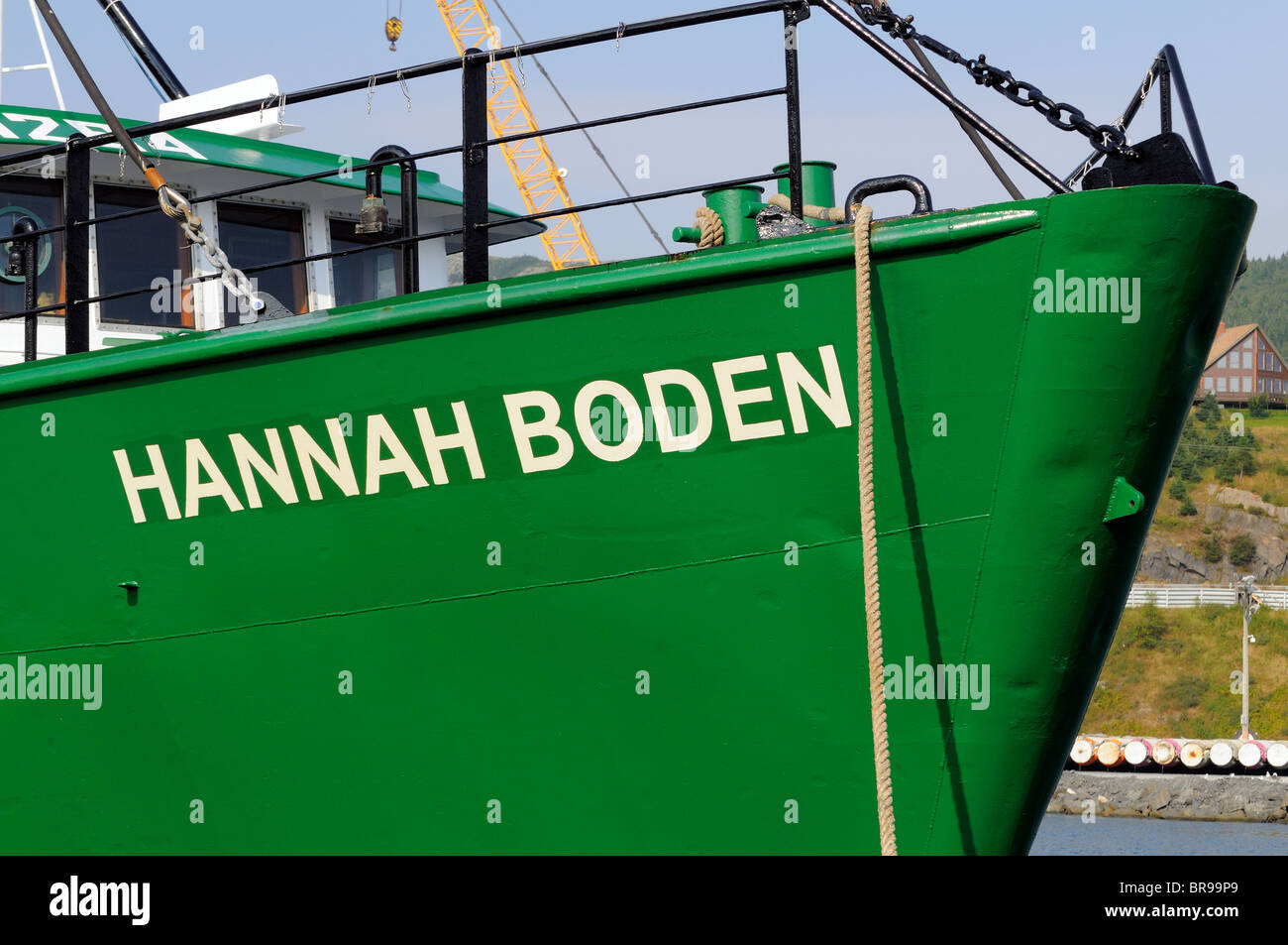 Hannah Boden Swordfish Boat In Bay Bulls, Newfoundland Off Loading Her Catch, Captain Linda Greenlaw Stock Photo
