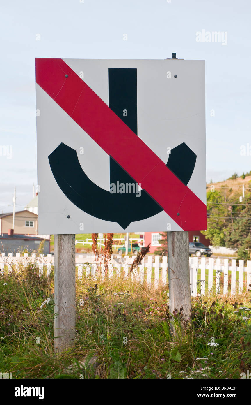 No anchors sign, Trinity, Newfoundland, Canada Stock Photo