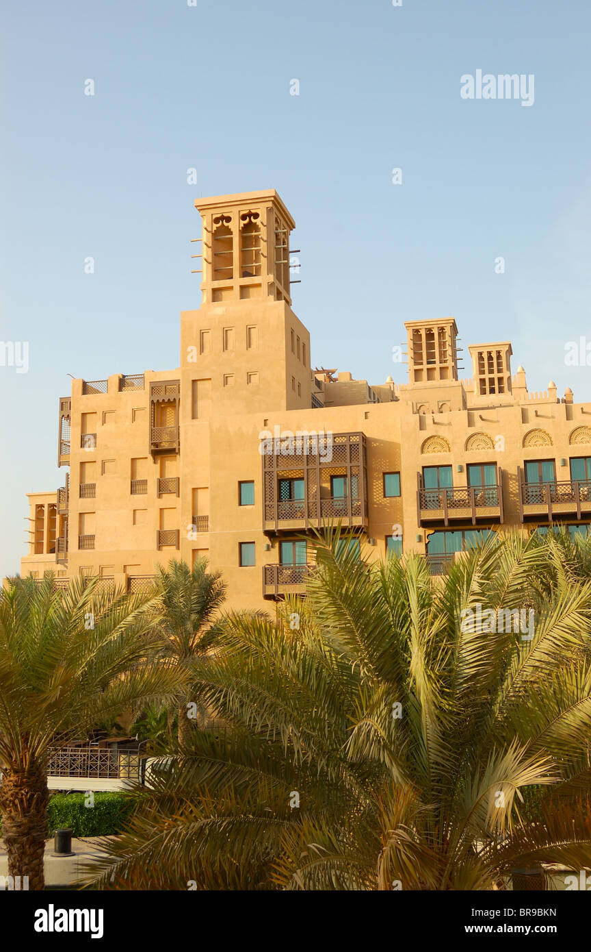 Arabic style hotel at sunset, Dubai, United Arab Emirates Stock Photo