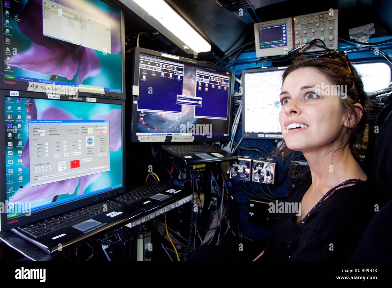 Vortex 2 scientist Karen Koshiba sits at the Doppler on Wheels 7