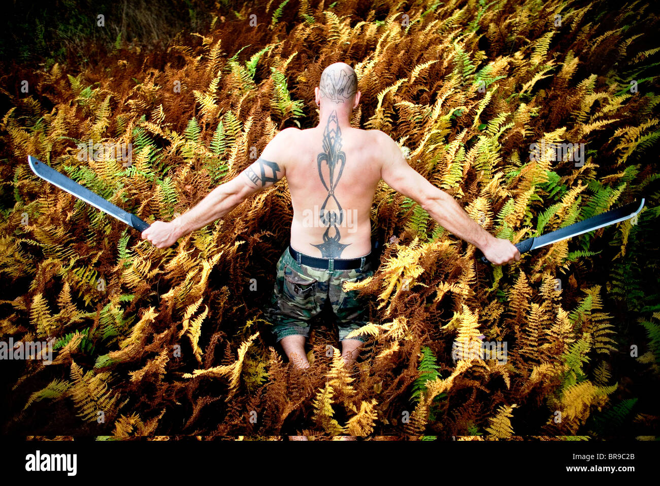 Man posses with machetes in Jeffersonville New York Stock Photo Alamy