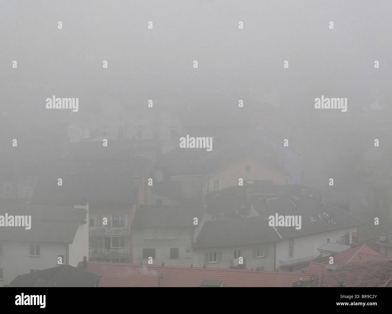 village of ascona in fog - canton of ticino - switzerland Stock Photo