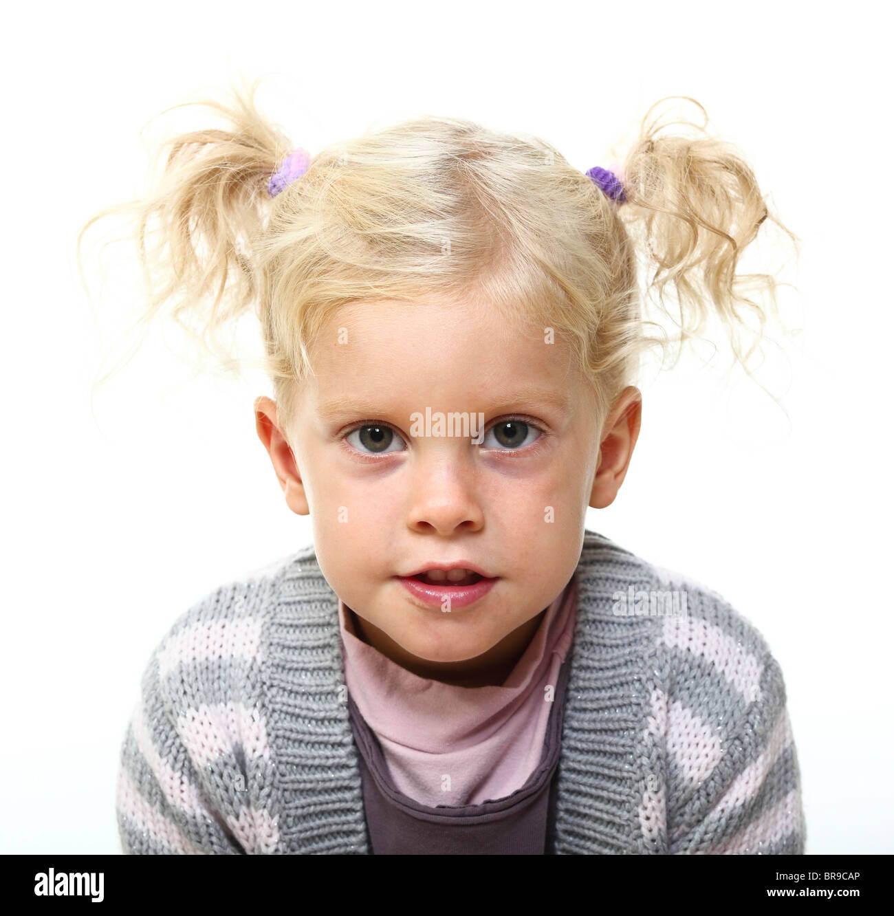 portrait of young blond girl on white background Stock Photo - Alamy