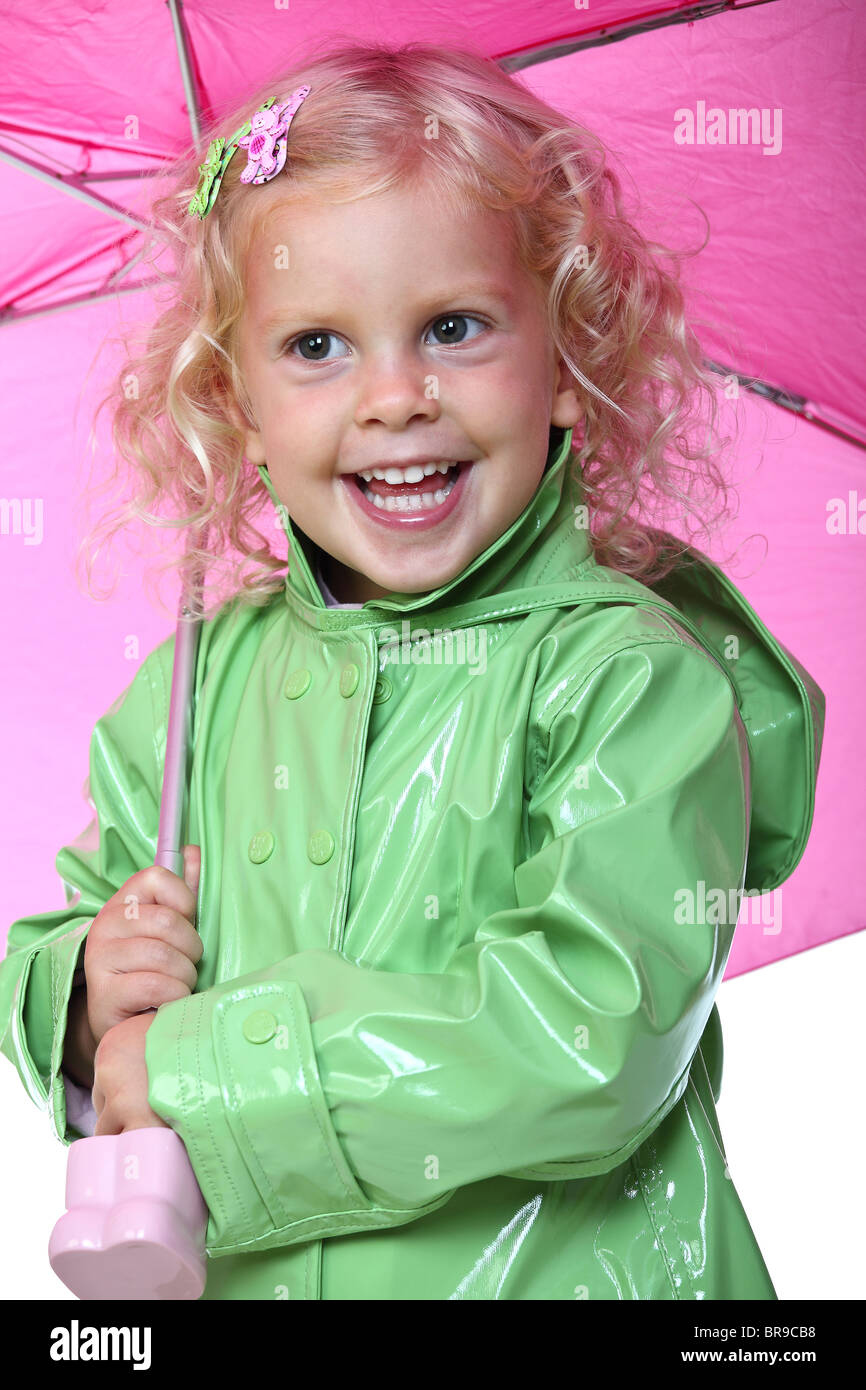 little girl with umbrella on white background Stock Photo - Alamy