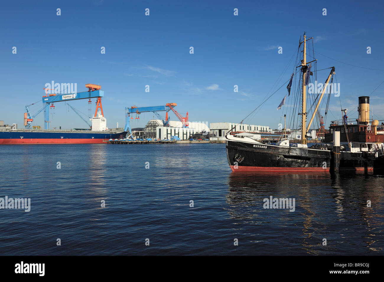 Kieler Hafen mit HDW-Werft ThyssenKrupp, Kiel, Kieler Foerde, Ostsee, Schleswig-Holstein Stock Photo