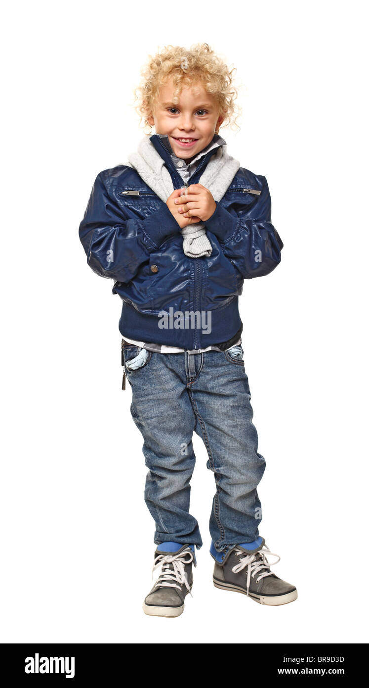 caucasian blond little boy standing on white Stock Photo - Alamy