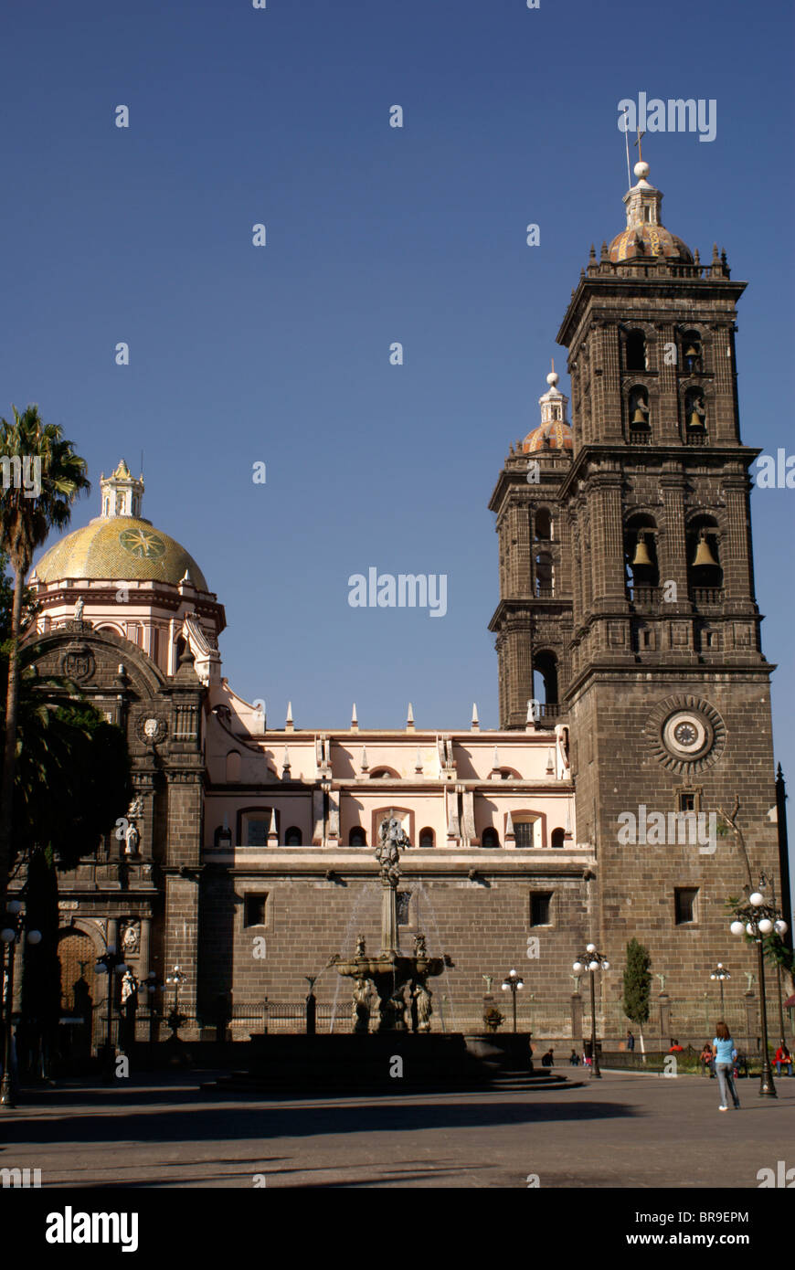 Side view of the Cathedral of the Immaculate Conception in the city of Puebla, Mexico Stock Photo