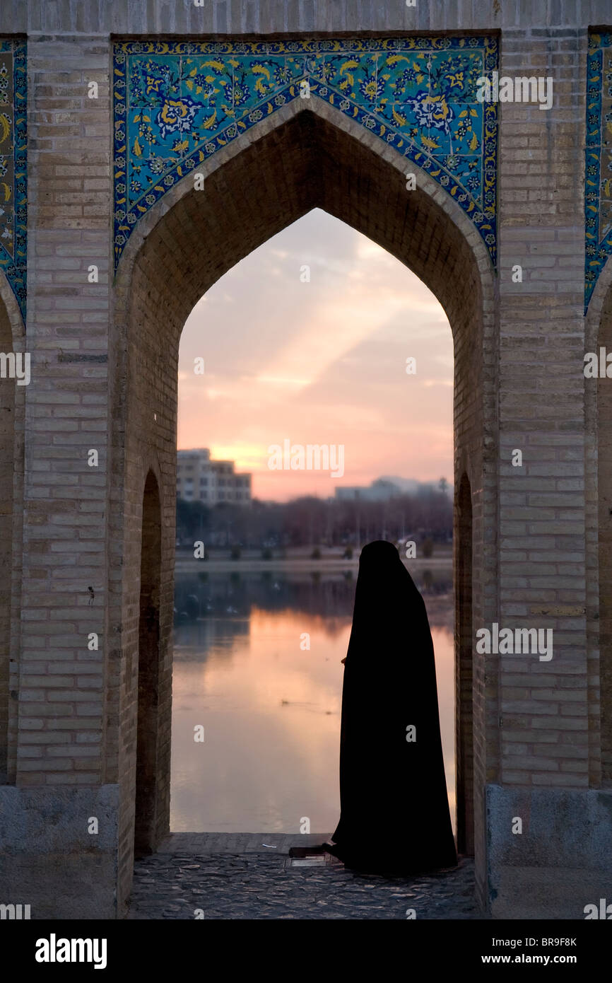 Sunset from Khaju bridge in Esfahan Iran. Stock Photo