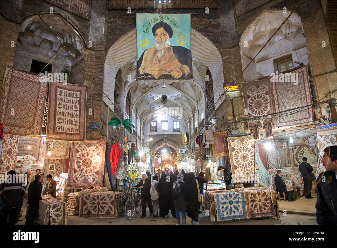 Portrait of Ayatolloah Khomeini in Esfahan bazaar in Iran. Stock Photo