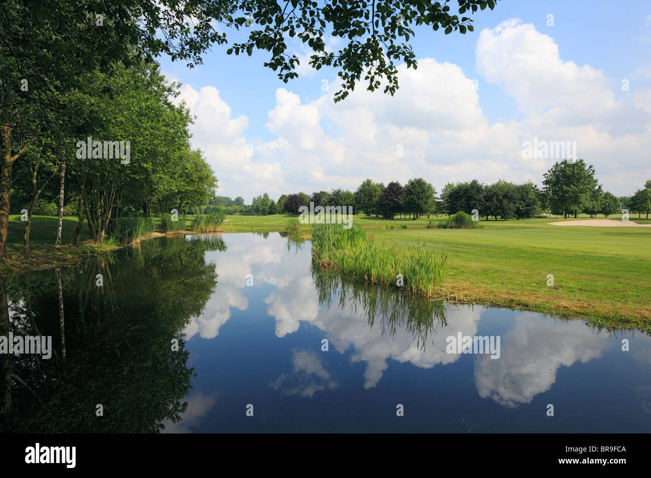 D-Krefeld, Rhine, Lower Rhine, North Rhine-Westphalia, D-Krefeld-Traar, golf course Elfrath Mill, golf club, parkland, park landscape, pond, pool Stock Photo