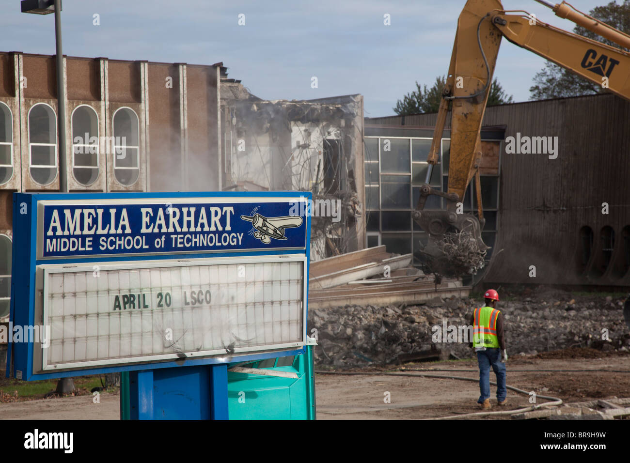 Detroit, Michigan The Amelia Earhart Middle School is demolished. The