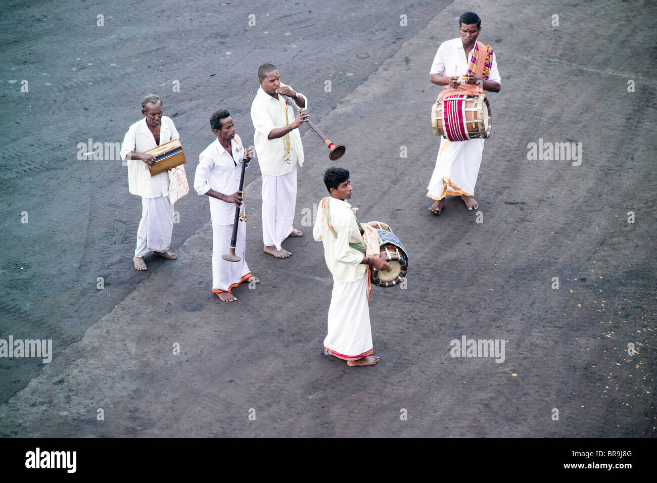 Musicians in Chennai Port welcome a passenger ship to India Chennai India. Stock Photo