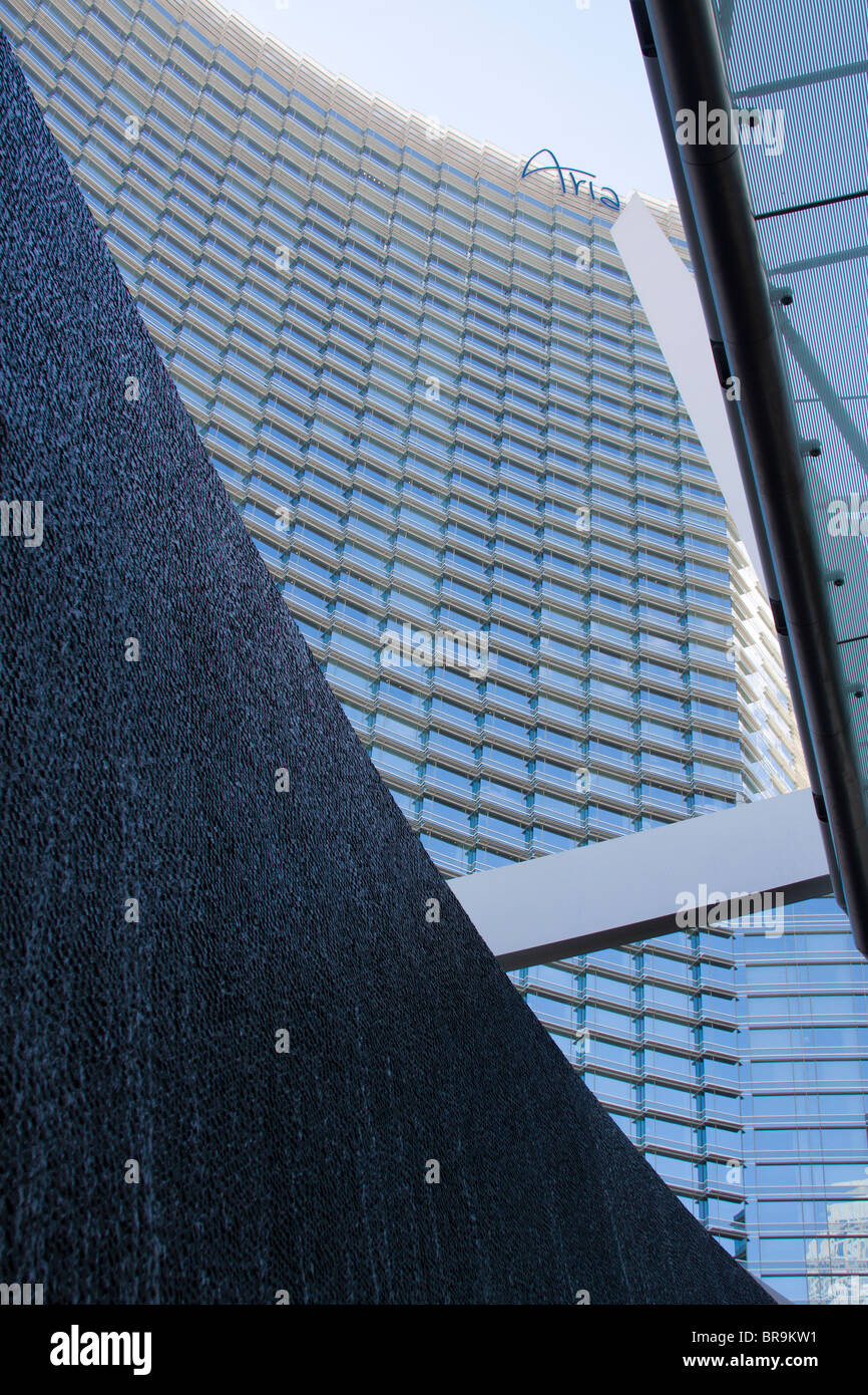 Waterfall feature at the entrance to the Aria Hotel and Casino in Las Vegas, Nevada, USA Stock Photo