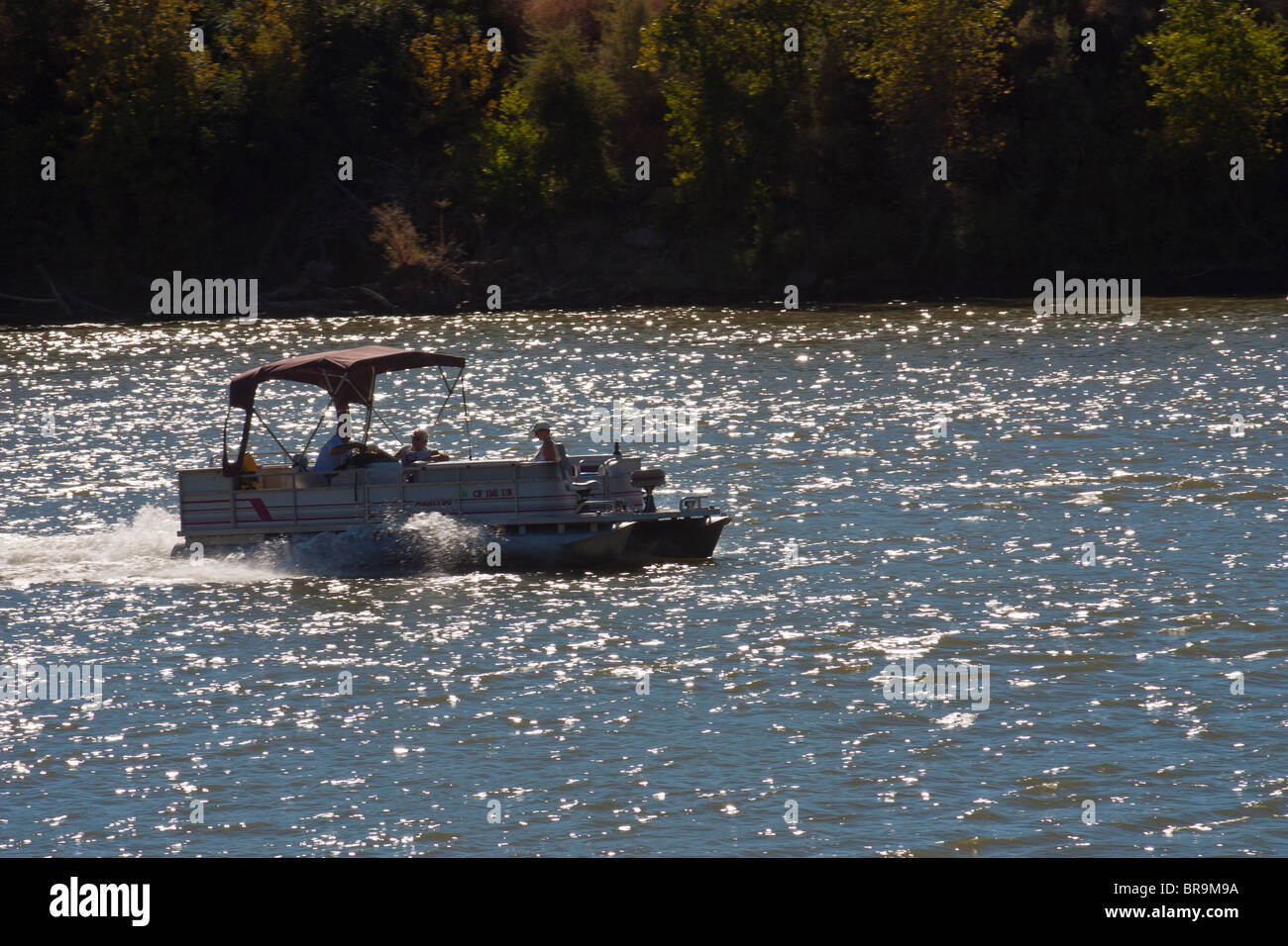 A pontoon boat on the Sacramento River in Sacramento California Stock Photo Alamy